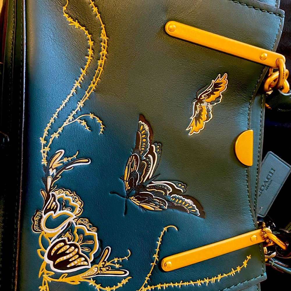 Priced to sell ! Green/gold coach satchel